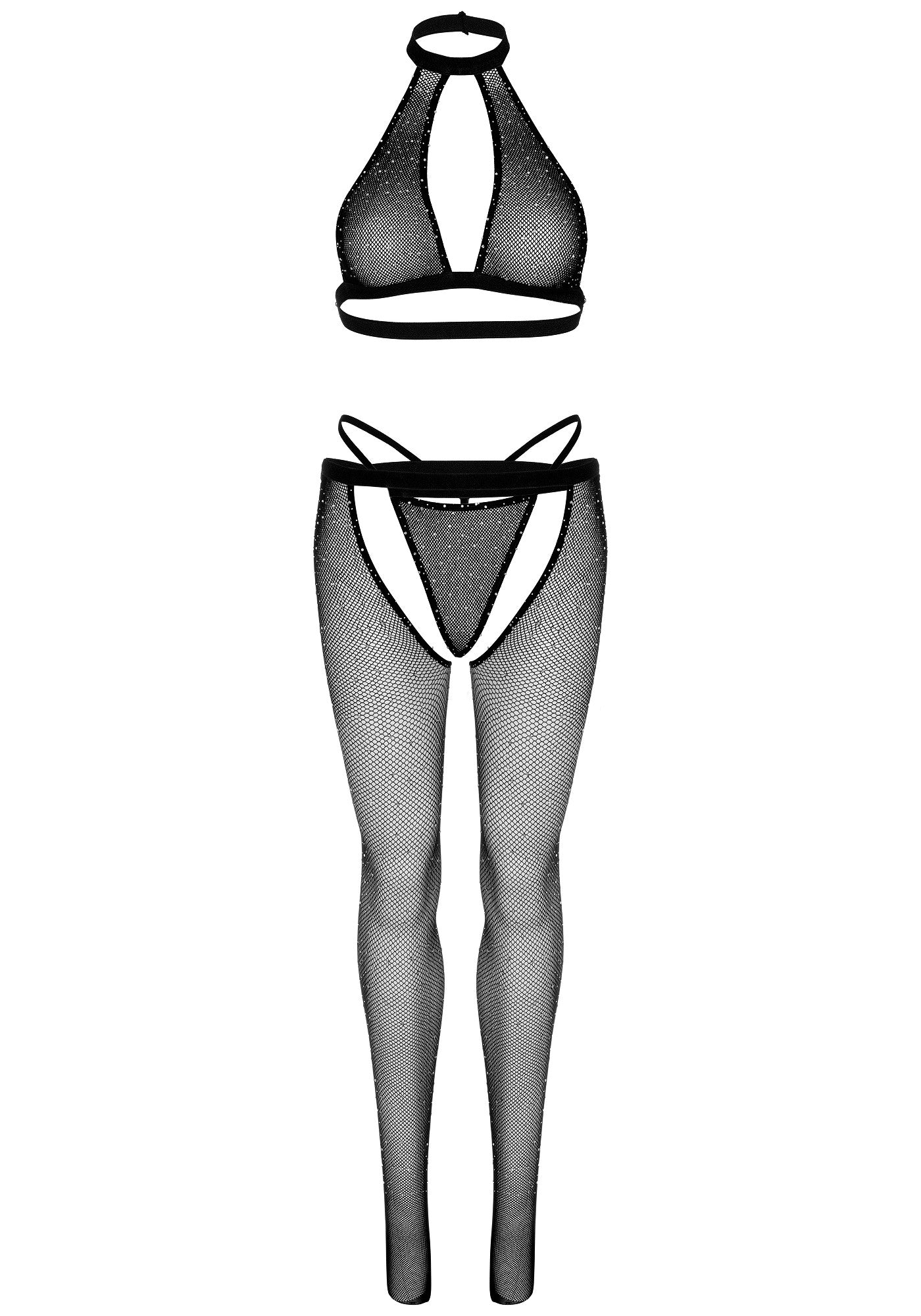 completino sexy fishnet top g string and tights nero taglia unica leg avenue accessori