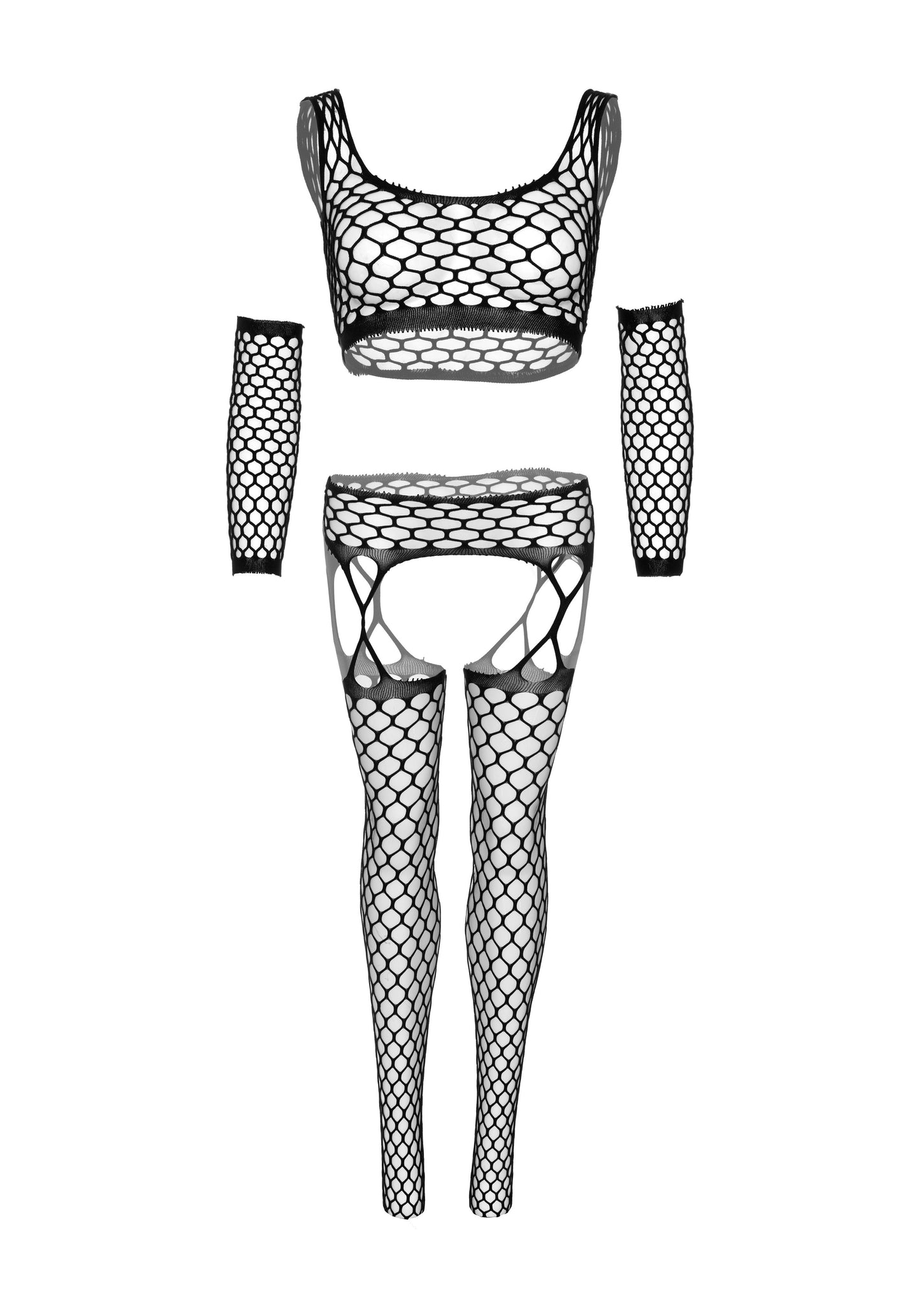 completino sexy crop top and gloves nero taglia unica leg avenue