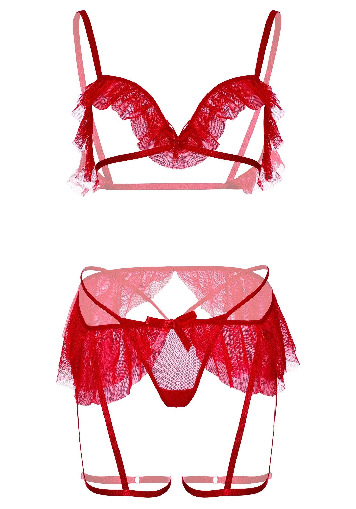 completino sexy bra g string and garter rosso taglia unica leg avenue