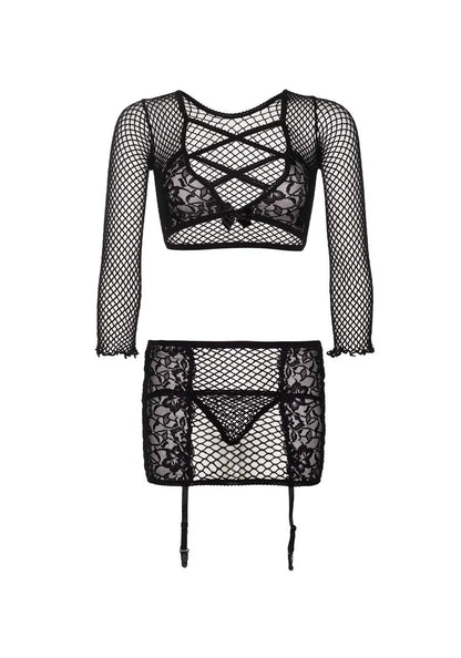 completino sexy crop top and garter skirt nero taglia unica leg avenue