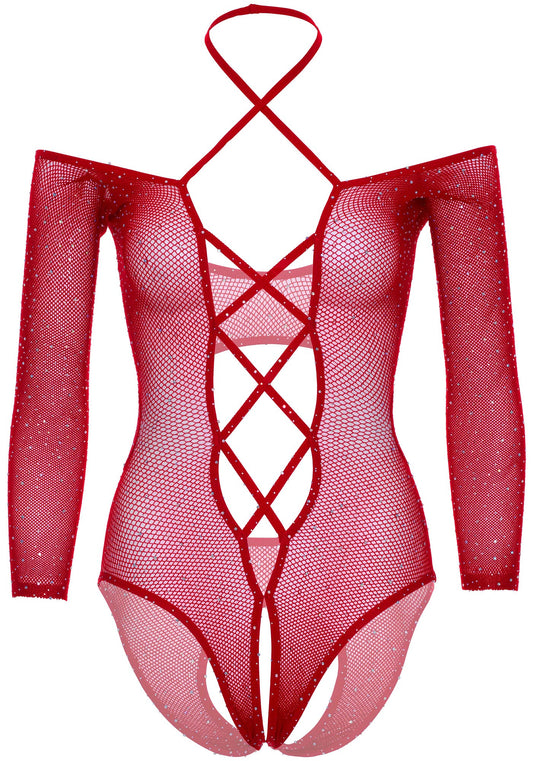 body sexy crotchless teddy with halter rosso taglia unica leg avenue accessori