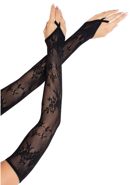 guanti sexy floral guantlet nero leg avenue