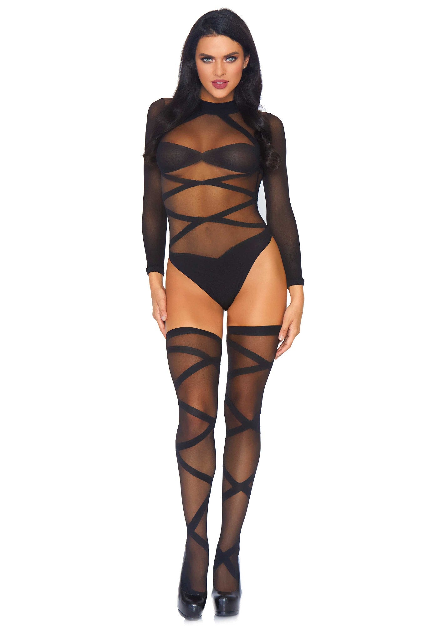 body sexy and thigh highs nero taglia unica leg avenue fronte
